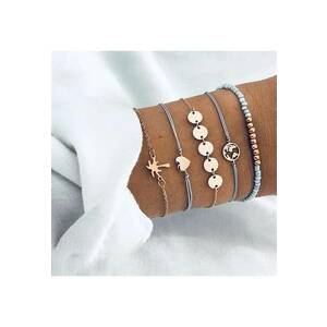 Set 5 bratari aurii - cu margelute bleu si banuti - Tristana C2 - imagine