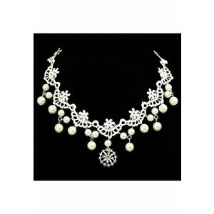 Accesoriu de frunte - argintiu - cu dantela alba si perlute - Annalise C6 - imagine