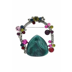 Brosa argintie - forma abstracta - cu pietre si flori - Bendine C5 - imagine