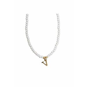 Colier auriu - cu perlute si pandantiv cu litera V C2 imagine