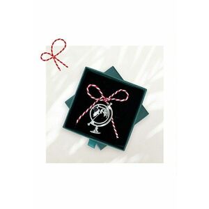 Brosa argintie - forma de glob pamantesc - cu snur de martisor si cutiuta cadou - Alsine imagine