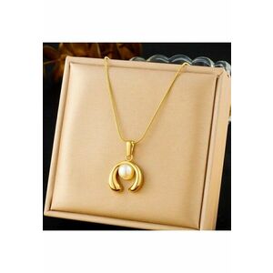 Colier auriu - din otel inoxidabil - suflat cu aur 18k - cu perla - Elia C2 imagine