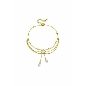 Bratara de picior - aurie - din otel inoxidabil - suflata cu aur 18k - cu floricica si perlute - Abelina C4 imagine