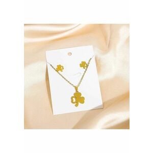 Set colier si cercei - auriu - din otel inoxidabil - suflat cu aur 18k - cu trifoi - Hella C3 imagine