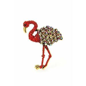 Brosa aurie - forma de pasare flamingo - cu pietre rosii - Liska C6 - imagine