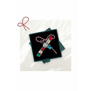 Brosa argintie - forma de cruce - cu snur de martisor si cutiuta cadou - Alice imagine