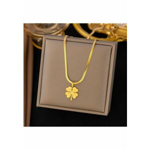 Colier auriu - din otel inoxidabil - suflat cu aur 18k - cu piese in forma de trifoi norocos - Iliana C4 imagine