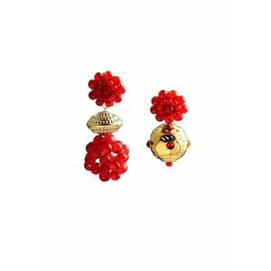 Cercei aurii - asimetrici - cu margelute rosii - Ady C5 - imagine