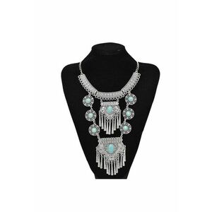 Colier argintiu - lung - stil boho - cu pietre turquoise - Liam C28 - imagine