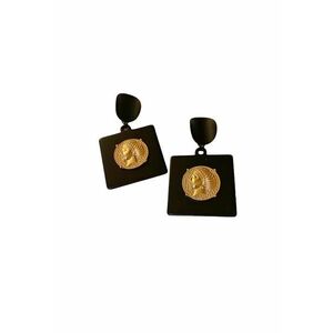 Cercei negri - patrati - cu banut auriu - Elsemai C15 - imagine