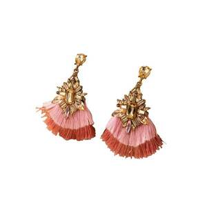 Cercei aurii - cu franjuri roz si pietre - Tedora C31 - imagine