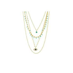 Colier auriu - in 4 straturi - din otel inoxidabil - cu margelute turquoise si pietre - suflat cu aur 18k - Ragni C5 imagine