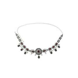 Lant de corp - argintiu - cu flori si pietre rosii - Edora C15 - imagine