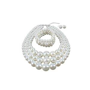 Set colier - cercei si bratara - argintiu - cu perle - Eleina C1 - imagine