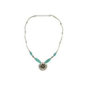 Colier argintiu - cu floare si pietre turquoise - Lara C27 - imagine