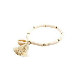 Bratara bej - cu ciucure si scoica - pe elastic - 18.5 cm - Marie C1 imagine