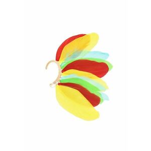 Cercel ear cuff - auriu - stil hippie - cu pene multicolore - Kaleb C34 - imagine