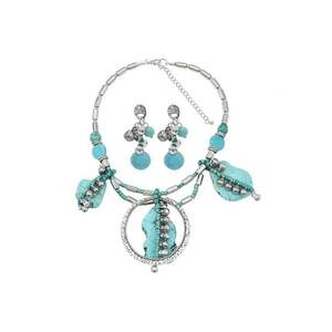Set colier si cercei - argintiu - cu pietre turquoise - Sanni C8 - imagine