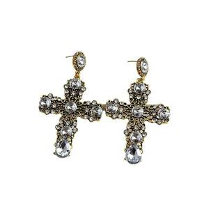 Cercei aurii - forma de cruce - cu pietre - imagine