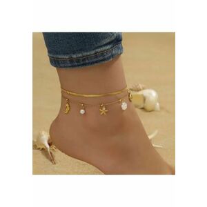 Bratara de picior - aurie - din otel inoxidabil - suflata cu aur 18k - cu motive marine si perlute - Adela C4 imagine