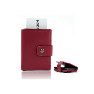 Portofel SW38 - din piele - cu suport metalic pentru carduri si inchidere cu capsa - rosu - 7 - 5x9 - 5x2 - 5 cm imagine