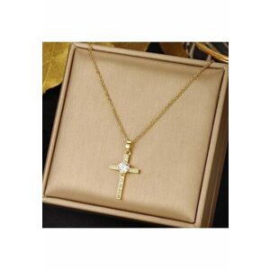 Colier auriu - din otel inoxidabil - suflat cu aur 18k - cu cruciulita si pietre din zirconiu - Indira C4 imagine