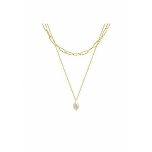 Colier auriu - din otel inoxidabil - in 2 straturi - cu perluta - suflat cu aur 18k - Amadea C1 imagine