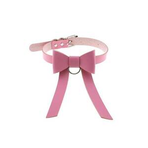 Colier choker roz - din piele ecologica - cu fundita - Sasha C19 - imagine