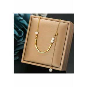 Colier auriu - din otel inoxidabil - suflat cu aur 18k - delicat - cu perlute - Eletta C2 imagine