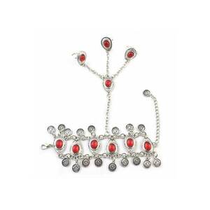 Bratara argintie - cu inele reglabile si pietre rosii - Marja C9 - imagine