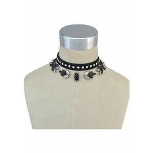 Set 2 coliere chocker - argintii - cu pietre si tinte - Leopold C28 - imagine