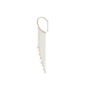 Cercel ear cuff - auriu - lung - cu franjuri si perle - Palmira C1 - imagine