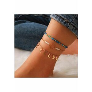 Set 3 bratari de picior - aurii - cu semiluna si margelute albastre - Alexa C3 - imagine