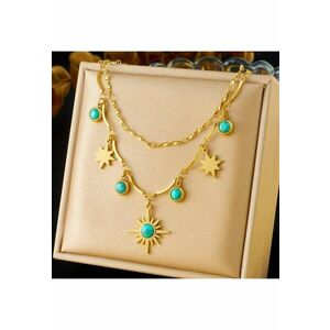 Colier auriu - din otel inoxidabil - suflat cu aur 18k - cu soare si stelute - Desire C12 imagine