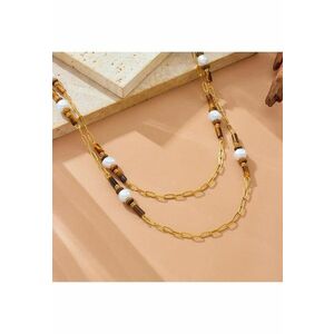 Colier auriu - din otel inoxidabil - in 2 straturi - cu margelute maro - suflat cu aur 18k - Brynilda C11 imagine