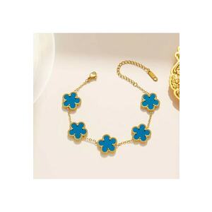 Bratara aurie - din otel inoxidabil - suflata cu aur 18k - cu floricele bleu - Iselina C5 imagine