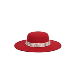 Palarie dama - rosie - stil canotiera - cu bor lat - Miranda - imagine