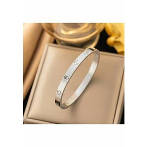 Bratara argintie - din otel inoxidabil - suflata cu aur 18k - tip bangle - cu pietre din zirconiu - Janica C6 imagine