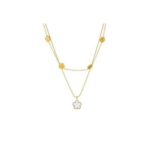 Colier auriu - din otel inoxidabil - in 2 straturi - cu pandantiv floricica - suflat cu aur 18k - Bethany C11 imagine