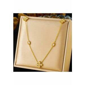 Colier auriu - din otel inoxidabil - suflat cu aur 18k - cu floricele si pietre din zirconiu - Denny C12 imagine