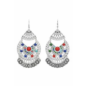 Cercei argintii - stil boho - cu margelute colorate si banuti - Kaja C34 - imagine