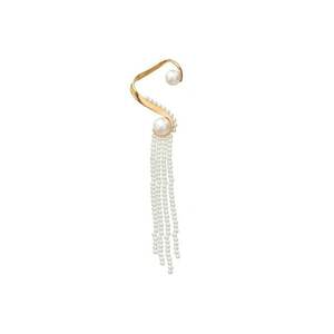 Cercel ear cuff - aurii - lung - cu franjuri din perle - Patrick C5 - imagine