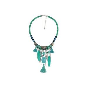 Colier turquoise - stil hippie - cu ciucuri si lanturi argintii - Permine C13 - imagine