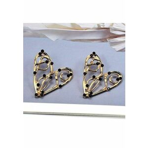 Cercei aurii - forma de inima - cu pietre negre - Angelo C5 imagine