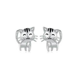 Cercei argintii - forma de pisica - cu pietre din zirconiu - Sia C12 - imagine
