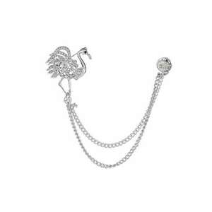 Brosa argintie - dubla - cu lanturi si pasare Flamingo - cu pietre - Nona C2 - imagine