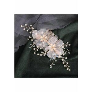 Accesoriu de par - auriu - cu flori albe si perlute - Embla C15 - imagine