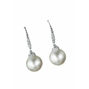 Cercei argintii - cu pietre din zirconiu si perla - Cresta C7 - imagine