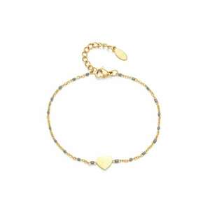 Bratara aurie - din otel inoxidabil - suflata cu aur 18k - cu bobite gri si inimioara - Janeth C5 imagine