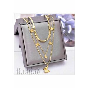 Colier auriu - din otel inoxidabil - in 3 straturi - cu fluturasi - suflat cu aur 18k - Ama C1 imagine